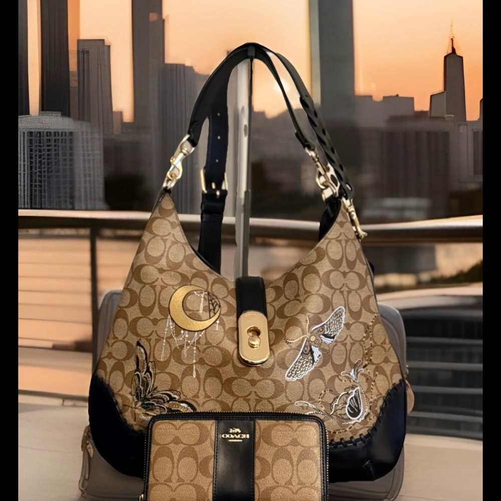 Coach Chelsea Champlain Amber Whipstitch Hobo Tattoo *RARE* w/Lg Wallet EUC 🤩